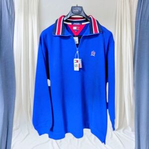Vtg 90's Tommy Hilfiger Mens Pullover Shirt 100% Cotton 1/4 Zip Blue NOS W/Tag M